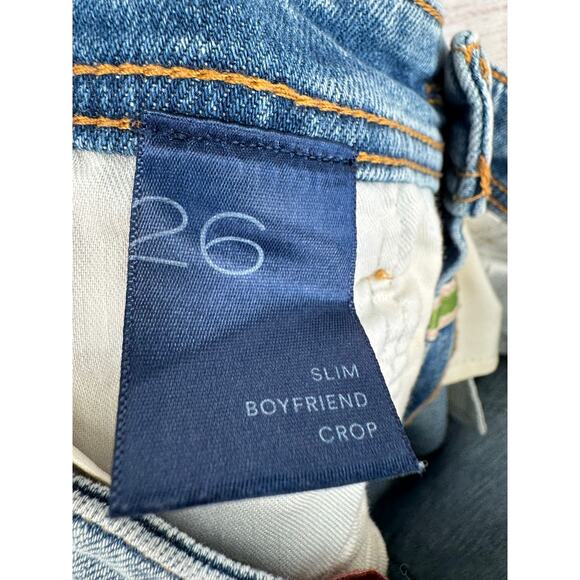 Pilcro Slim Boyfriend Crop Jeans Womens 26 Blue Medium Wash Ribbon Embroidered - Picture 8 of 13